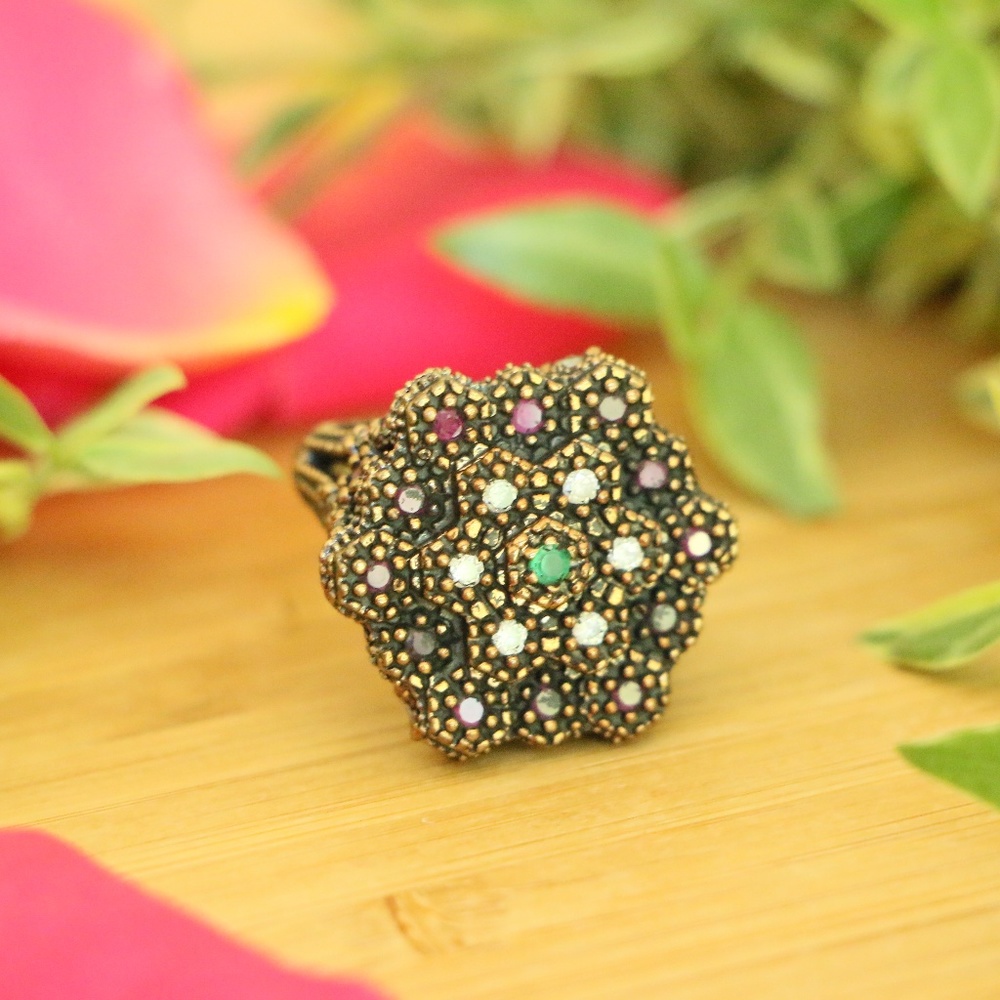 Sterling Silver Ruby, Emerald and Topaz S 7.25 - Picture 7 of 8